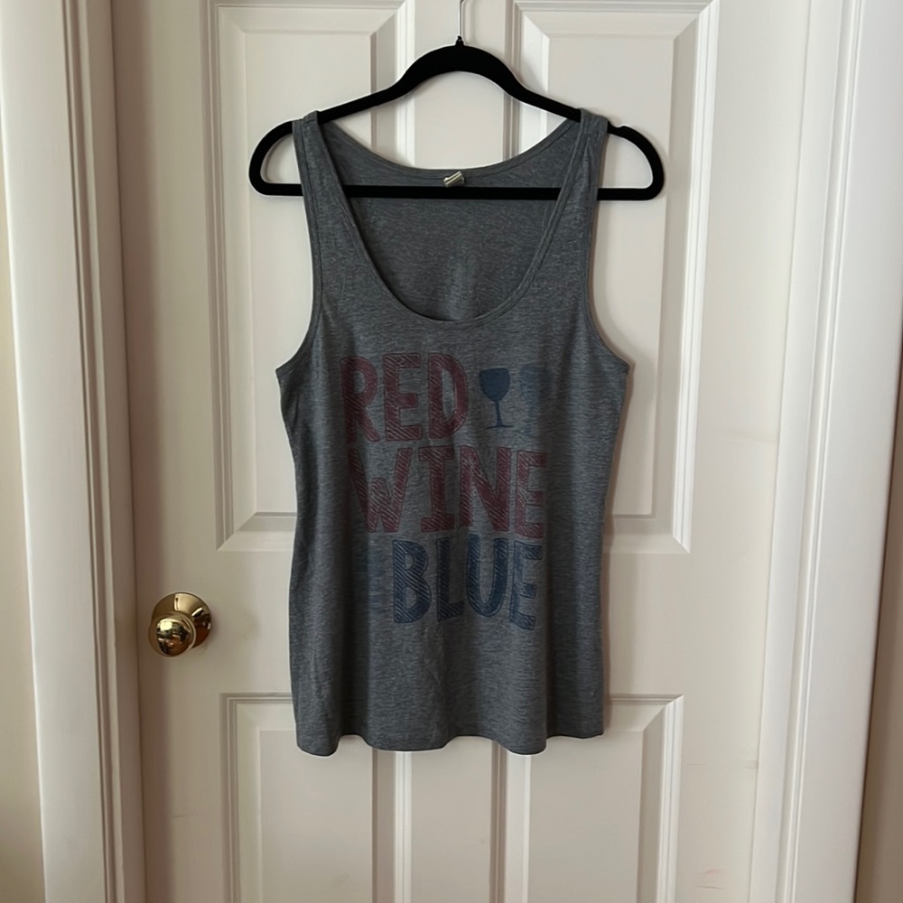 Kavio, woman’s, muscle style shirt “Red Wine Blue”. Size XL.